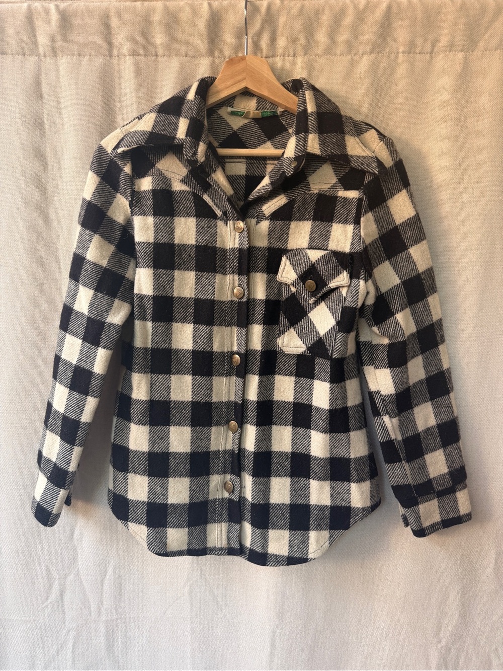 Wool Black & White Sailing Plaid Button-Up Shirt Jacket